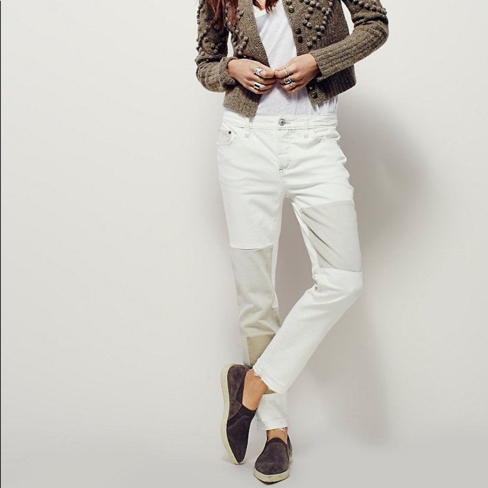 Free People white Jax Patched Skinny Jeans